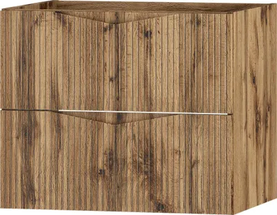 Produktbild von Badezimmer Waschbeckenschrank mit 60 cm Breite in Eiche mit gerillter Front, 2 Schubladen - CALURI-140