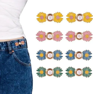 Produktbild von Verstelbare Madeliefjevormige Knopspelden voor Losse Jeans - 4 Farben - Dekorative Knöpfe mit Steckzungen