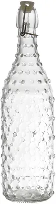 Image de Bouteille en verre avec bouchon à étrier, 1 l - bouteille d'eau réutilisable en verre transparent avec motif de bulles - avec bouchon à étrier