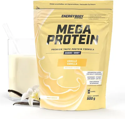 Produktbild von Energybody Mega Protein "Vanille", Proteinpulver mit Whey und Casein, Eiweißpulver, 500 g Beutel