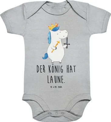 Produktbild von Mr. & Mrs. Panda Strampler Baby Einhorn König mit Schwert 1. - 3. Monat - Heather Grey - Geschenk, Ritter, Mittelalter, Kurzarmbody, babykleidung body, Babybody, Unicorn