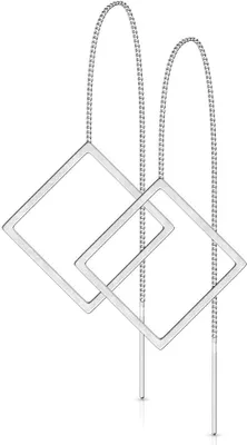 Produktbild von Damen Edelstahl Ohrstecker Ohrringe Ohrhänger Durchzieher Quadrat Autiga® silber
