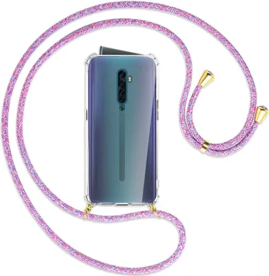 Produktbild von Handykette Backcover-Schutzhülle mit Band (Metall goldfarben) für Oppo Reno2 - lila/rosa/blau