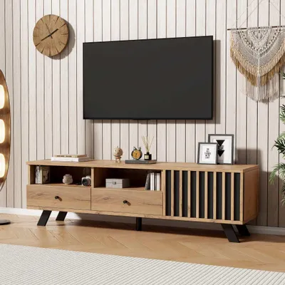 Produktbild von TV Lowboard 180x40x50cm Holz Schwarz Design Fernsehschrank 4 Türen 8 Beine 30kg Wohnzimmer