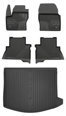 Produktbild von Gummimatten + Kofferraumwanne für Ford Kuga II 2013-2019 (SUV, Notrad, mit Reserverad) – Schwarz, passgenau – Wielganizator