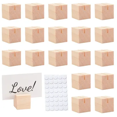 Productafbeelding van Houten tafelkaart houders - 20 stuks kaartstandaards voor naamkaarten, foto's en ansichtkaarten