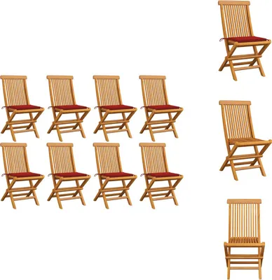 Produktbild von vidaXL Gartenstühle mit Roten Kissen 8 Stk. Massivholz Teak -  Gartenstühle