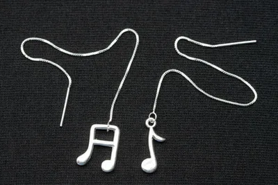 Produktbild von Note Ketten-Ohrringe Miniblings Hänger Kettchen lang Viertel Piano Musik echtes silber 925
