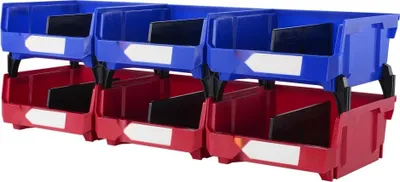 Obrázok produktu pre sada 6 stohovacích boxov - Otvorené úložné boxy Stohovacie boxy Úložné boxy - Modrá/červená