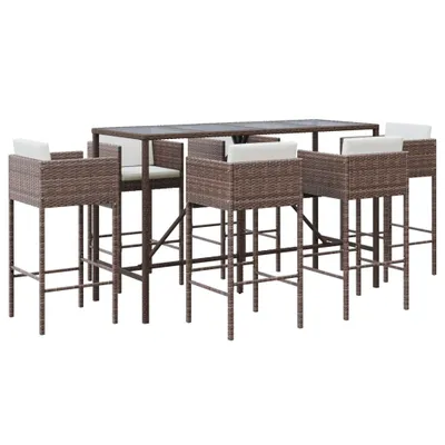 Obrázok produktu pre vidaXL 7-dielny záhradný barový set s vankúšmi Brown Poly Rattan