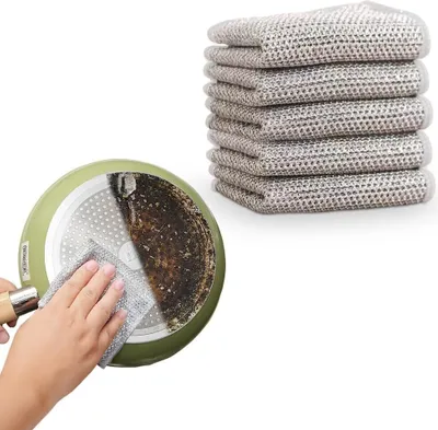Produktbild von Mehrzweck-Geschirrspüllappen Aus Draht, Geschirrspüllappen Aus Draht,Stahldraht-Geschirrspüllappen für Nass und Trocken,Mikrofaser Geschirrtuch,Waschbar Spüllappen,Putzlappen Lappen Tücher (5 Stück)