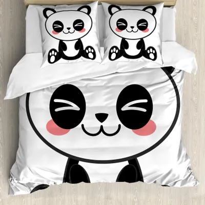 Produktbild von ABAKUHAUS Anime Bettbezug, Japanische Manga-Grafik, Milbensicher Allergiker geeignet mit Kissenbezügen, 155 cm x 220 cm - 80 x 80 cm, Schwarz Weiß Grau