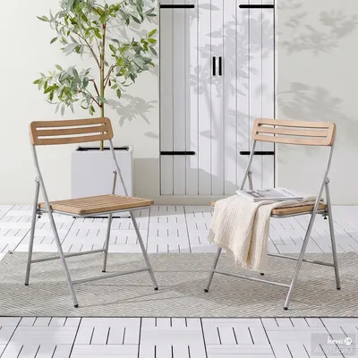 Produktbild von home24 Gartenstuhl - 2er-Set - Klappbar - Akazie massiv / Aluminium - Braun / Silber