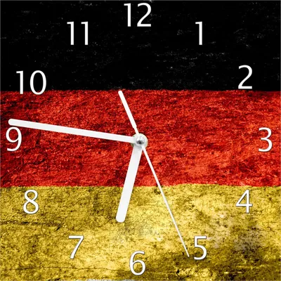 Produktbild von Wallario Design Wanduhr Verwitterte Deutschland-Fahne in schwarz rot gold aus Echtglas, Größe 20 x 20 cm