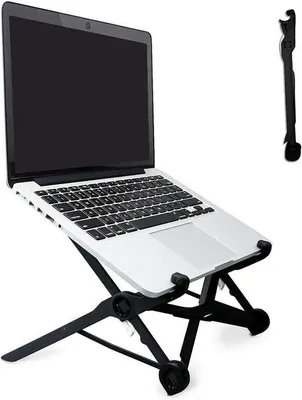 Zdjęcie produktu dla Podstawka pod laptopa, czarna, składana, ergonomiczna, kompaktowa, przenośna, z wentylacją