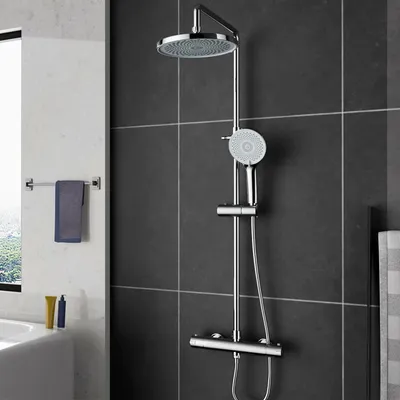 Produktbild von Duschsystem mit thermostat,3 Strahlarten Duschkopf, 80-115 cm Duschstangen,Duschset,Duscharmatur Komplettset mit 22cm Rund Regendusche Duschkopf