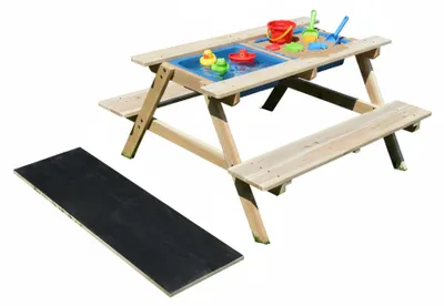 3-in-1 Kinderbank aus Holz, Spieltisch, Matschküche, 48,5x89x85 cm, natur