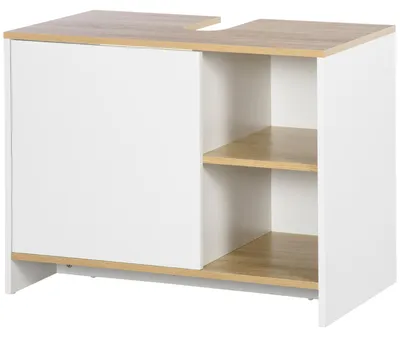 Produktbild von Unterschrank, moderner Waschtisch mit F?chern und Tš¹r, 77 x 45 x 60 cm, Wei? und Natur