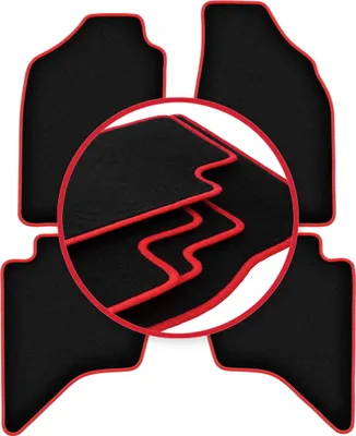 Produktbild von Fußmatten Automatten Velours Schwarz/Rot für Ford Ranger MK2 2007-2012 Set 4-tlg