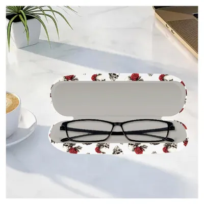 Produktbild von Brillenetui Hartschale Leder Sonnenbrillenetui Totenkopf Rosen Tragbares Clamshell Schutzhülle Mit Reinigungstuch Für Damen Herren Reisen 16.2x6.4x3.9cm