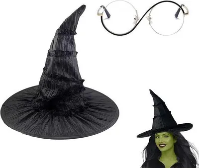 Productafbeelding van Halloween Heks Hoed met Bril - Kostuum Accessoire voor Dames en Kinderen in Zwart