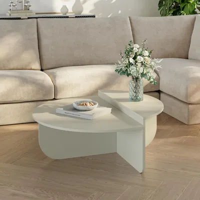 Immagine prodotto di Tavolino 'Tondesdaslo' con doppio piano semicircolare 90 x 90 x 35 cm Colore sabbia