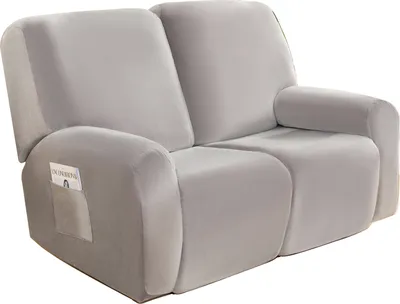 Produktbild von Samt Sesselbezug für 2-Sitzer Relaxsessel Liegebezug mit Seitentasche Stretchhusse Sofa Schonbezug Möbelbezug, Grau