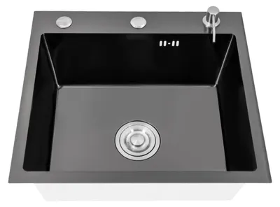 Produktbild von Küchenspüle - Einbauspüle Einzelbecken - 50x45 cm Edelstahl - Nano-Beschichtung - Mit Wasserhahn, Seifenspender und Ablaufgarnitur - Schwarz