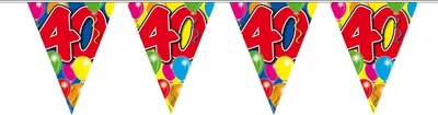 Produktbild von Wimpelkette 40. Geburtstag, Bunt, 10m lang, mit Ballons, Wimpel 29cm