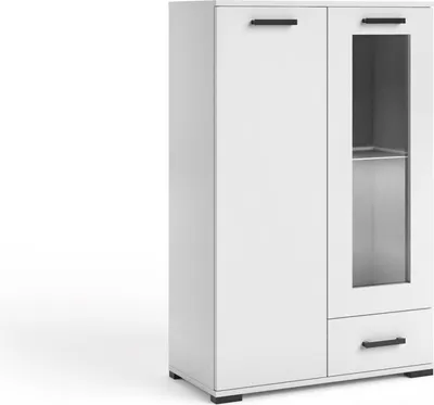 Obrázek produktu pro Prosklená vysoká komoda KLENRI - bílá