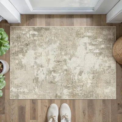 Eingangsteppich 60x90 cm, beige, abstrakt, waschbar, rutschfest