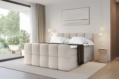 Produktbild von ALTDECOR Boxspringbett mit Fußteil - H3/H4 Matratze und Topper - FAMA-Z KING - 160x200 - Beige - Doppelbett, Boxbett, Polsterbett mit Bettkasten mit Stauraum und Kopftei