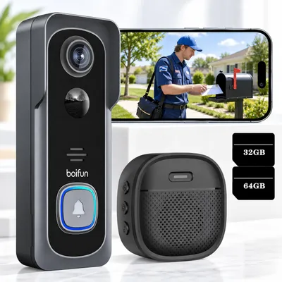 Produktbild von 2K HD WLAN tš¹rklingel mit kamera 32GB 64GB Karte 2.4GHz Funkklingel mit Kamera Alexa Nachtsicht PIR Bewegungserkennung Haustš¹rklingel