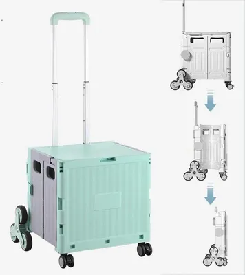 Obrázek produktu pro Skládací nákupní vozík – skládací ruční vozík s bednou – 8 koleček – nosnost 225 kg – teleskopická rukojeť – přenosný – zelený