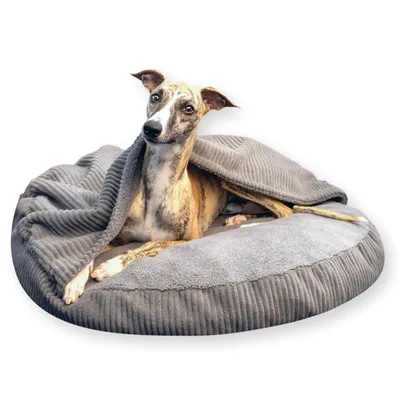 Produktbild von 4L Textil Hundebett große Hunde waschbar Hundehöhle Hundekorb mit Kapuze Hundeschlafsack Hundesofa für Mittelgroße Hunde (90x90 cm, Grau)