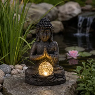 Produktbild von LED Solar Buddha - meditierende Buddhafigur - Polyresin - H: 27cm - Dämmerungssensor