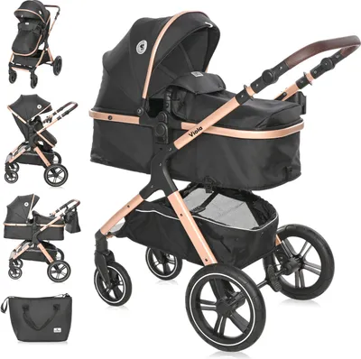 Produktbild von Lorelli Kinderwagen Viola 2 in1, Kombikinderwagen, Baby Buggy mit Liegefunktion klein, Reisebuggy mit Liegeposition mit Fußsack, Liegebuggy, Schwarz