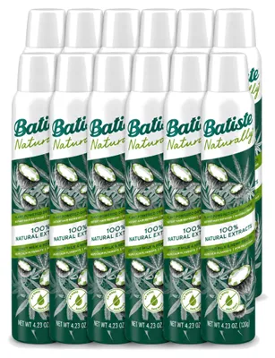 Imagen del producto de 12 unidades de champú seco Batiste Naturally, con leche de coco y aceite de semillas de cáñamo, de 200 ml. Paquete económico