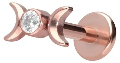 Produktbild von Ohrpiercing, Nasenpiercing Titan Labret mit Innengewinde 2 MONDE + KRISTALL RoséGold Stablänge: 7mm | Stabstärke: 1,2mm