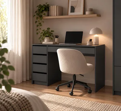 Produktbild von Schreibtisch, Schreibtisch, modernes Design, Kinderzimmer, Jugendzimmer, ideal für Büro, Schreibtisch mit Schubladen - Aga - Anthrazit