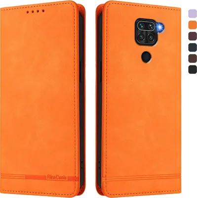 Produktbild von Hülle für Xiaomi Redmi Note 9 4G, Retro Kunstleder Ständer Klapphülle mit Kartenfächer und Magnetische Orange