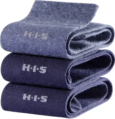 Produktbild von H.I.S. Kniestrümpfe Basic Herren Strümpfe Komfortsocken, Alltagssocken 3 -teilig 2x marine, 2x jeans Größe 43/46