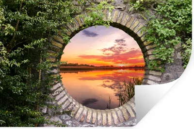 Produktbild von MuchoWow® Wandtattoo Wandsticker Wandaufkleber Meer - Sonnenuntergang - Ausblick 120x80 cm Selbstklebend und Repositionierbar - Selbstklebend - Fototapeten