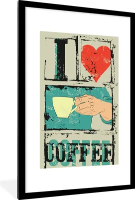 Produktbild von MuchoWow® MuchoWow® Gerahmtes Poster Kaffee - Sprichwörter - Vintage - Zitate - Ich liebe Kaffee 60x90 cm - Poster mit zchwarzem Bilderrahmen - Dekoration - Wandposter Wohnzimmer - Hochwertig