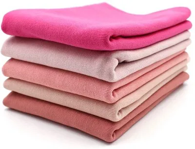 Produktbild von 5-Stück-Set aus 0,25m langen Bündchen-Stoffen, 70cm breit, 95% Baumwoll-Mischung, 5% Elasthan, Farbenwechselfutter (rosa Nuancen, 5er-Set)