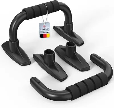 Produktbild von Liegestütz-Stangen – Trainingsgeräte – Krafttraining – Rutschfeste Griffe – 26,5 cm – Schwarz