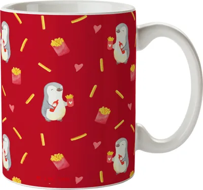 Produktbild von Mr. & Mrs. Panda Tasse mit Spruch Pinguin Pommes - Gelb - Geschenk, für Frauen, Freund, Becher, Jahrestag, Freundin, Hochzeitstag, Valentinstag, Kaffeetasse, Keramiktasse