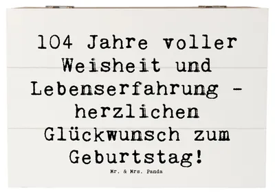 Produktbild von Mr. & Mrs. Panda Geschenkbox Spruch 104. Geburtstag 22 x 15 cm - Weiß - Geschenk, liebevoll gestaltet, Geburtstagsgeschenk, Truhe, Schatzkiste, Erinnerungskiste, Weisheit