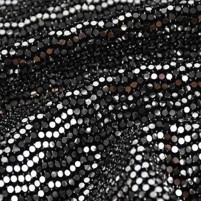 Produktbild von Bekleidungsstoff Meterware Stretch Polyester Pailletten Glitzer schwarz silberfarbig 145cm