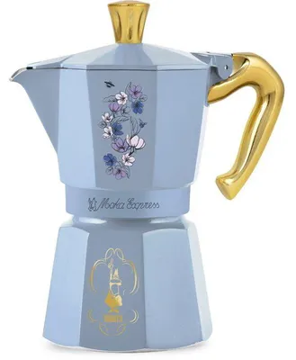 Zdjęcie produktu dla Italienische Kaffeemaschine  BIALETTI  Moka Express  Birdgerton Kollektion  6 Tassen  250 ml  Blau / Blumen